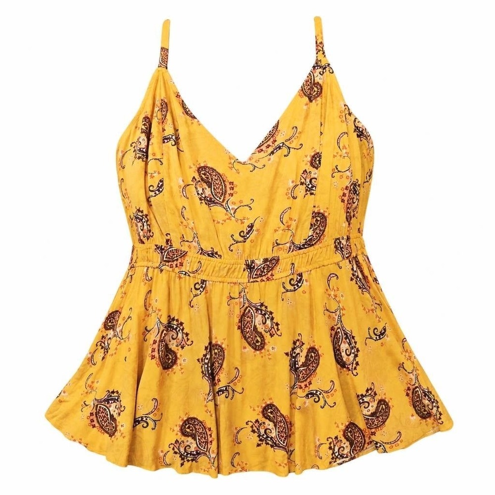 Torrid 4 Tank Top Yellow Paisley Babydoll Sleeveless Boho Romantic Festival